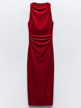 Sexy Zara Red Draped Midi Dress